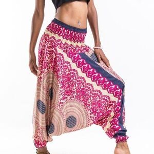 Harem Pants Women's Size Small Blue Pink Boho Floral Hippie Festival Baggy